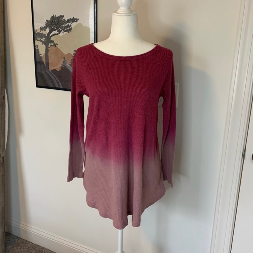 Olivia Sky Maroon to Gray Ombre Long Shirt